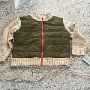 Cat & Jack Olive and Beige Quilted Jacket with Zipper NWT l 3T